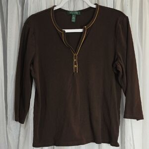 Lauren Ralph Lauren Chocolate Brown Cotton Top